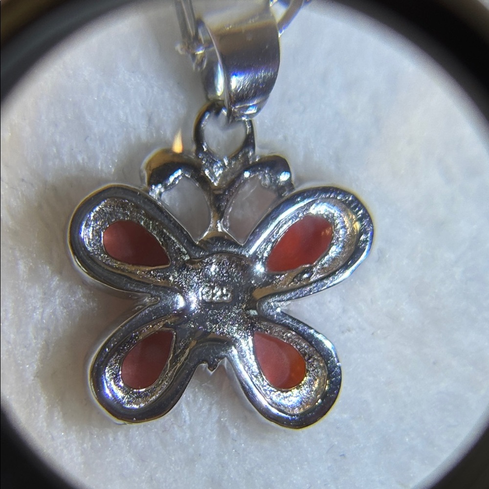 Genuine Carnelian Butterfly 925 Sterling Silver Pendant - Picture 5 of 5